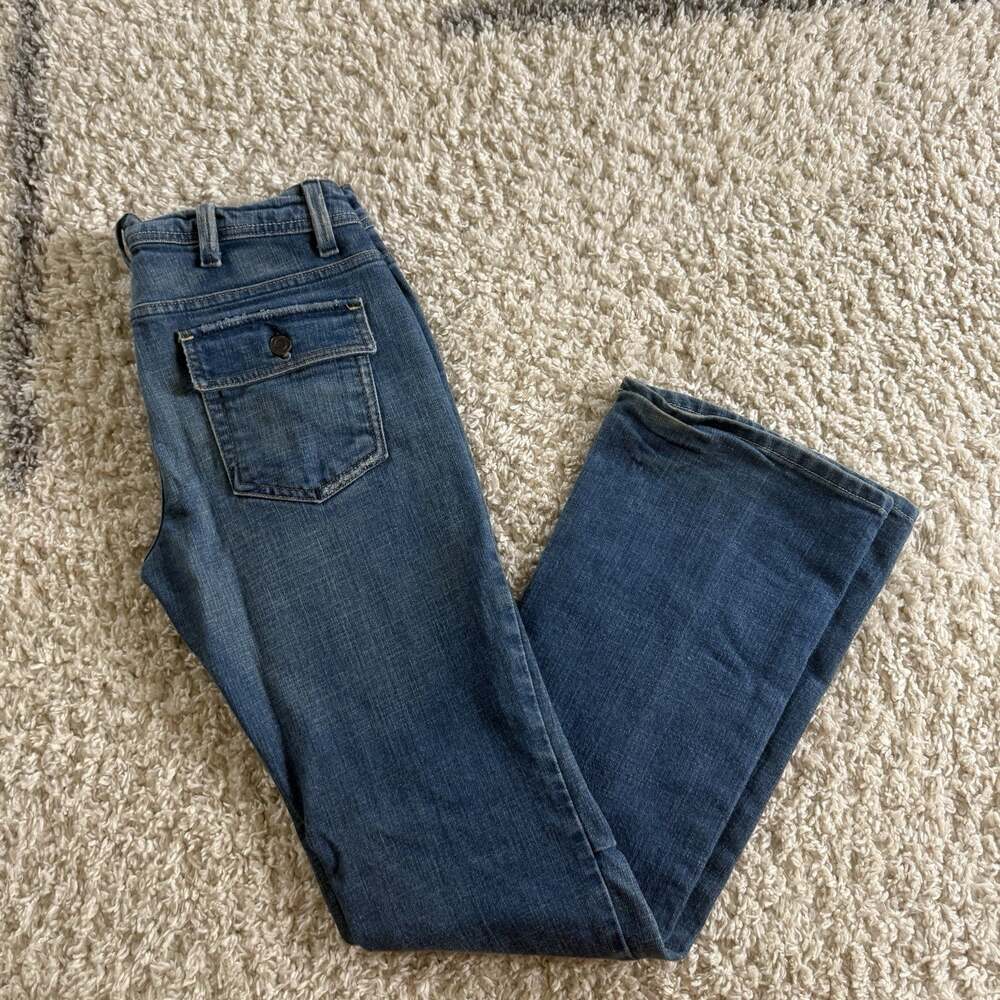 Vtg American Eagle Y2k Bootcut Jeans Womens 4 Blue Denim Flap Pocket Low Rise